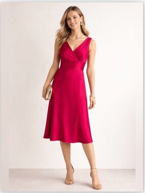 J. Crew 63196 Sophia Fuchsia V-Neck Midi Dress 100% Silk Tricotine Size 12P NEW